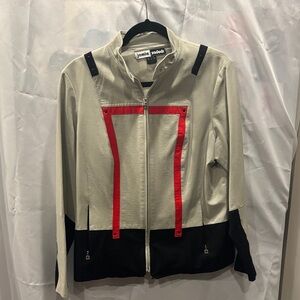 Jamie Sadock Beige and Black Bomber Jacket with Red Highlights
